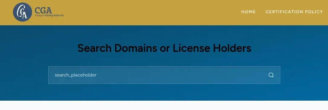 Buscador de certificados de la Curaçao Gaming Authority en cert.cga.cw