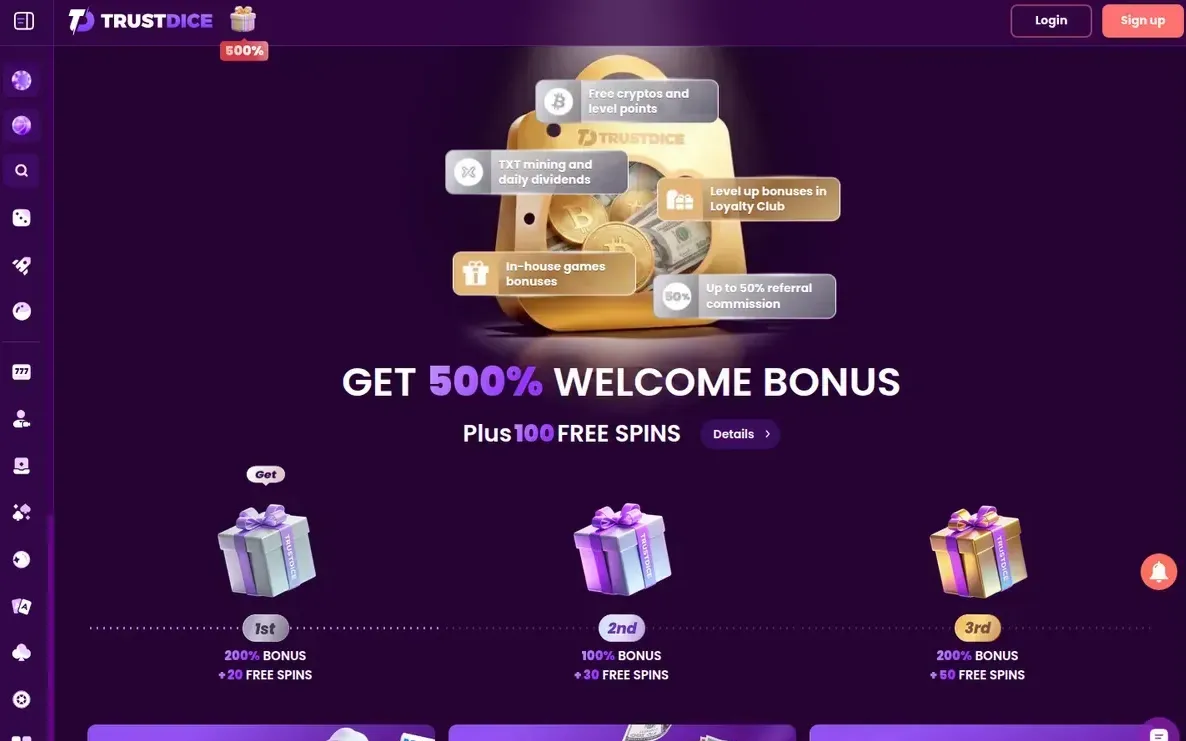 The bonus section at TrustDice